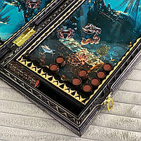 Нарди дерев'яні ручної роботи Скарби Океану ігрове поле скляне 58×28×10см, фото 9