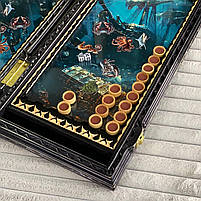 Нарди дерев'яні ручної роботи Скарби Океану ігрове поле скляне 58×28×10см, фото 10