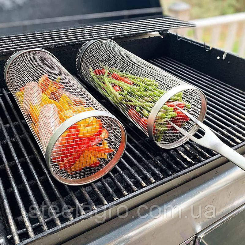 Клітка-барабан Kozak Grill для барбекю з вилкою, кругла, 30x9,3cm