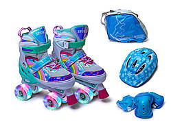 Комплект ролики-квади+захист+шолом+рюкзак Scale Sports Tiffany Rainbow. Усі колеса світяться. Розмір 34-37