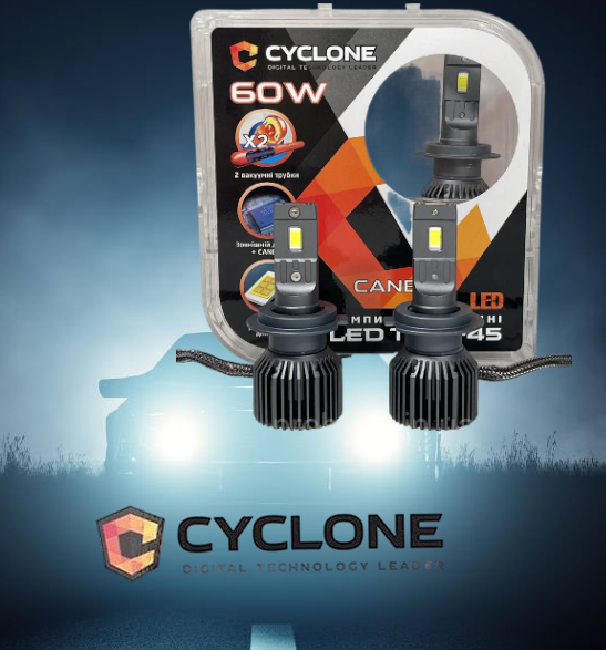 Світлодіодні лампи CYCLONE LED H7 6000 K 12000 Lm type 45