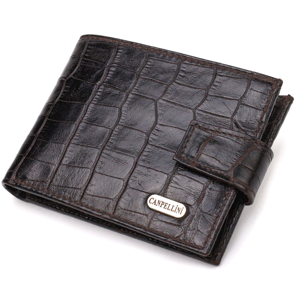 Фактурний невеликий чоловічий гаманець з натуральної шкіри з тисненням під крокодила CANPELLINI 21747 Коричневий, фото 1