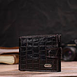 Фактурний невеликий чоловічий гаманець з натуральної шкіри з тисненням під крокодила CANPELLINI 21747 Коричневий, фото 8