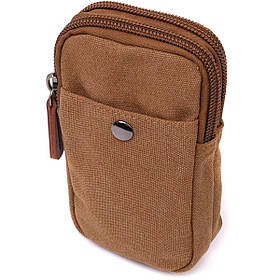 Добротна сумка-чохол на пояс із металевим карабіном із текстилю Vintage 22225 Коричневий