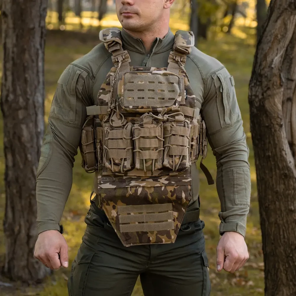 Плитоноска з напашником ATTACK — Мультікам, Cordura 1000D, MOLLE, швидкий скидання, фото 1