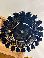 Люстра плетена чорна кругла