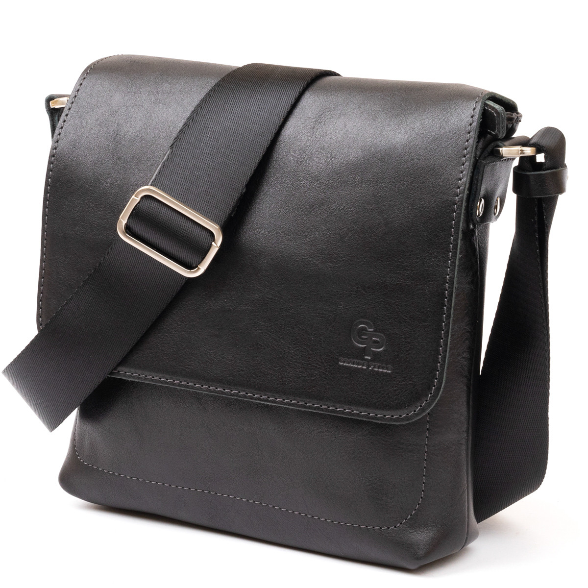 Сумка месенджер в гладкій шкірі GRANDE PELLE 11333 Чорна, фото 1