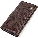 Містке вертикальне чоловіче портмоне з натуральної шкіри з тисненням під крокодила CANPELLINI 21837 Коричневе, фото 2