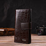 Містке вертикальне чоловіче портмоне з натуральної шкіри з тисненням під крокодила CANPELLINI 21837 Коричневе, фото 7
