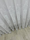 Тюль на бамбуковій основі з оксамитовими вставками та красивою вишивкою по низу. Колір: білий, фото 5