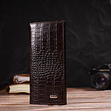 Стильний чоловічий вертикальний гаманець із натуральної шкіри із тисненням під крокодила CANPELLINI 21900 Коричневий, фото 7