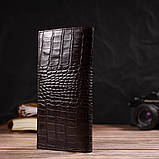 Стильний чоловічий вертикальний гаманець із натуральної шкіри із тисненням під крокодила CANPELLINI 21900 Коричневий, фото 8