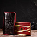 Стильний чоловічий вертикальний гаманець із натуральної шкіри із тисненням під крокодила CANPELLINI 21900 Коричневий, фото 9