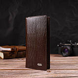 Фактурний чоловічий вертикальний гаманець без застібки з натуральної шкіри з тисненням CANPELLINI 21903 Коричневий, фото 6