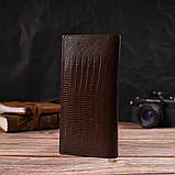 Фактурний чоловічий вертикальний гаманець без застібки з натуральної шкіри з тисненням CANPELLINI 21903 Коричневий, фото 7