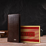 Фактурний чоловічий вертикальний гаманець без застібки з натуральної шкіри з тисненням CANPELLINI 21903 Коричневий, фото 8