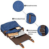 Сумка почтальонка текстильна Vintage 20606 Синя, фото 5