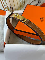 Жіночий коричневий шкіряний ремінь Hermes Kelly 1.8 см із золотою пряжкою ермес, фото 4