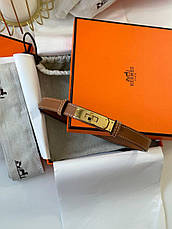 Жіночий коричневий шкіряний ремінь Hermes Kelly 1.8 см із золотою пряжкою ермес, фото 3