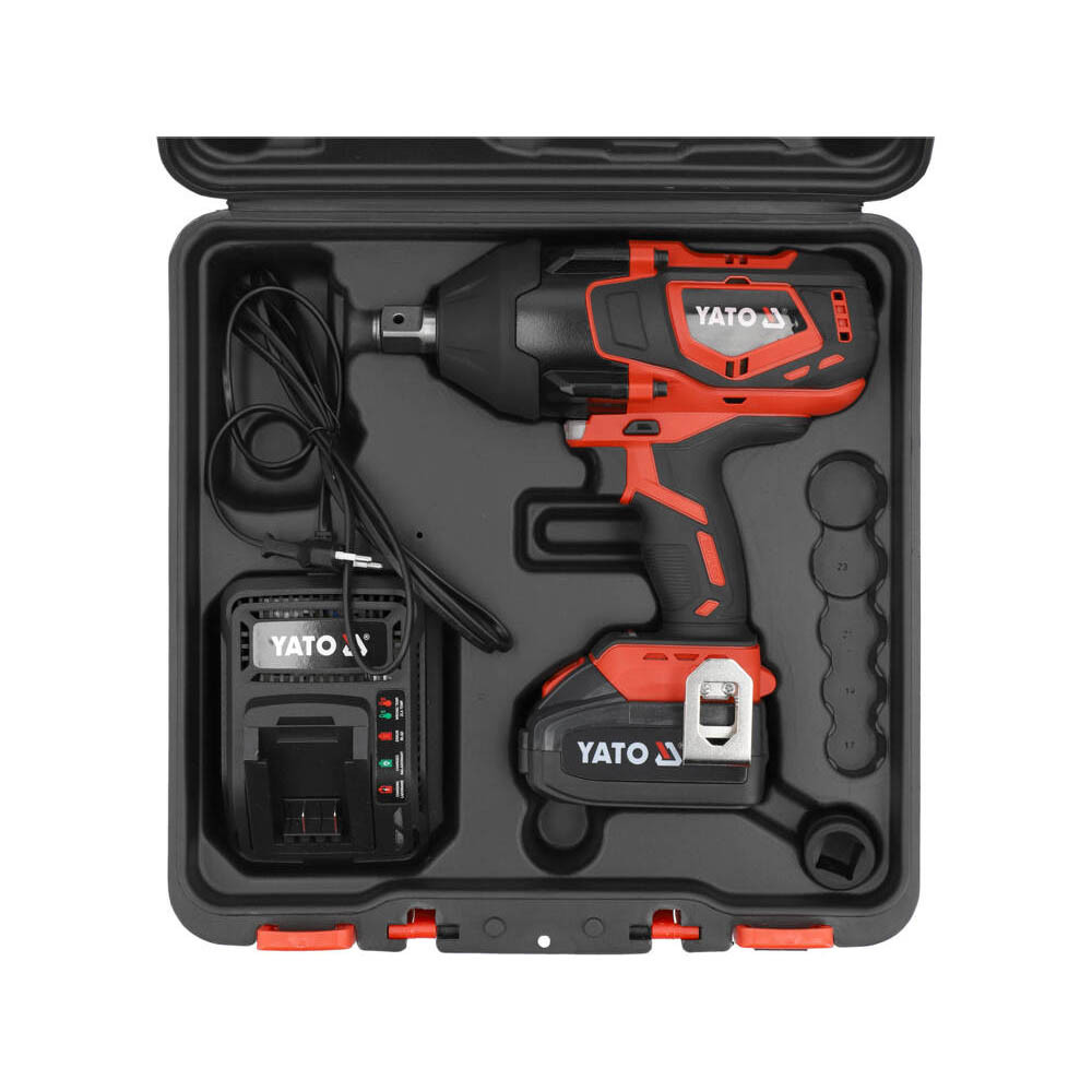 Гайковерт ударний акумуляторний 18 В Li-Ion 4 Аг (3/4") 2000 Нм + перехідник 3/4″ в 1/2″ Yato YT-828075, фото 1