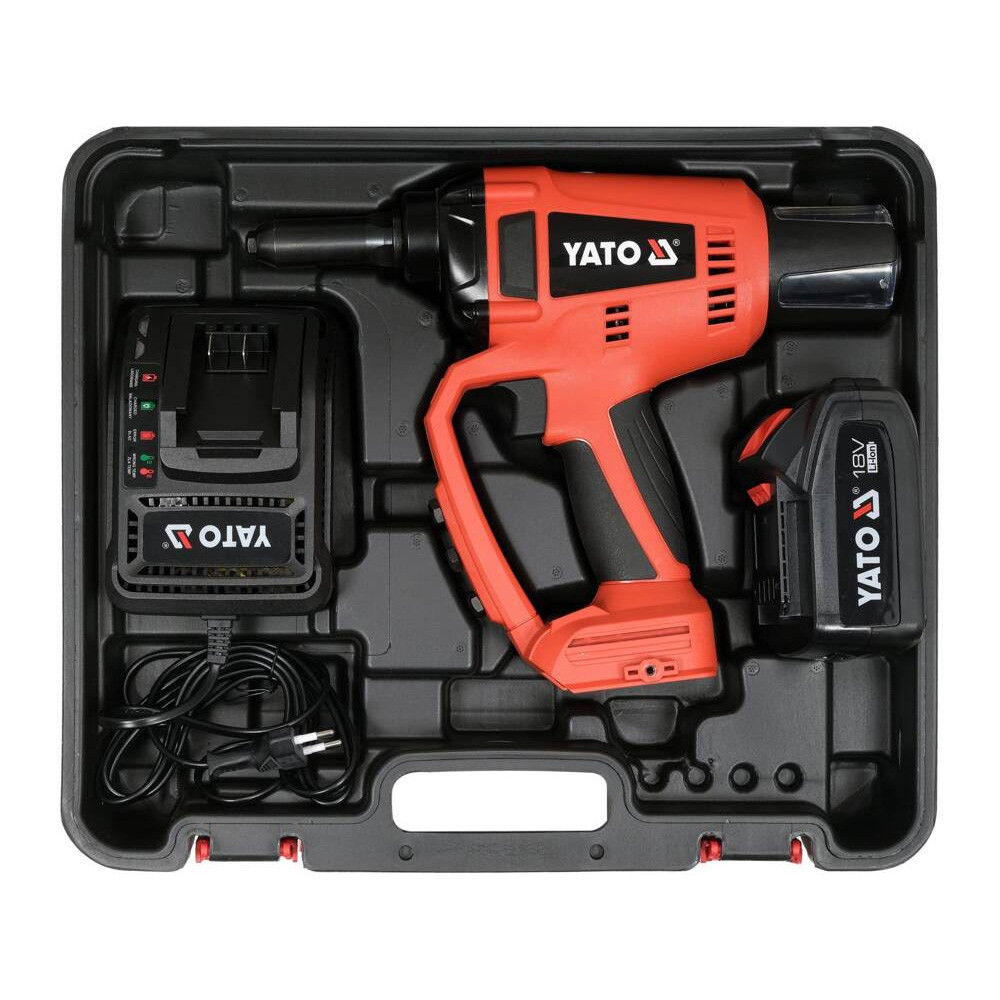 Заклепочник акумуляторний безщітковий Li-Ion 18 В 3Ач (20 kN) для заклепок Ø= 2.4-5.0 мм Yato YT-82955, фото 1