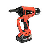 Заклепочник акумуляторний безщітковий Li-Ion 18 В 3Ач (20 kN) для заклепок Ø= 2.4-5.0 мм Yato YT-82955, фото 3