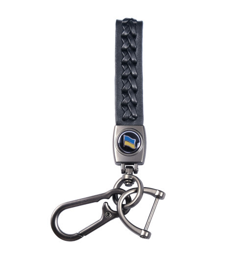 Брелок автомобільний для ключів Прапор України плетений джгут з карабіном єкошкіра чорний + викрутка