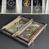 Нарди дерев'яні ручної роботи Містичний Лабіринт у поєднанні зі склом 58×28×10см, фото 6