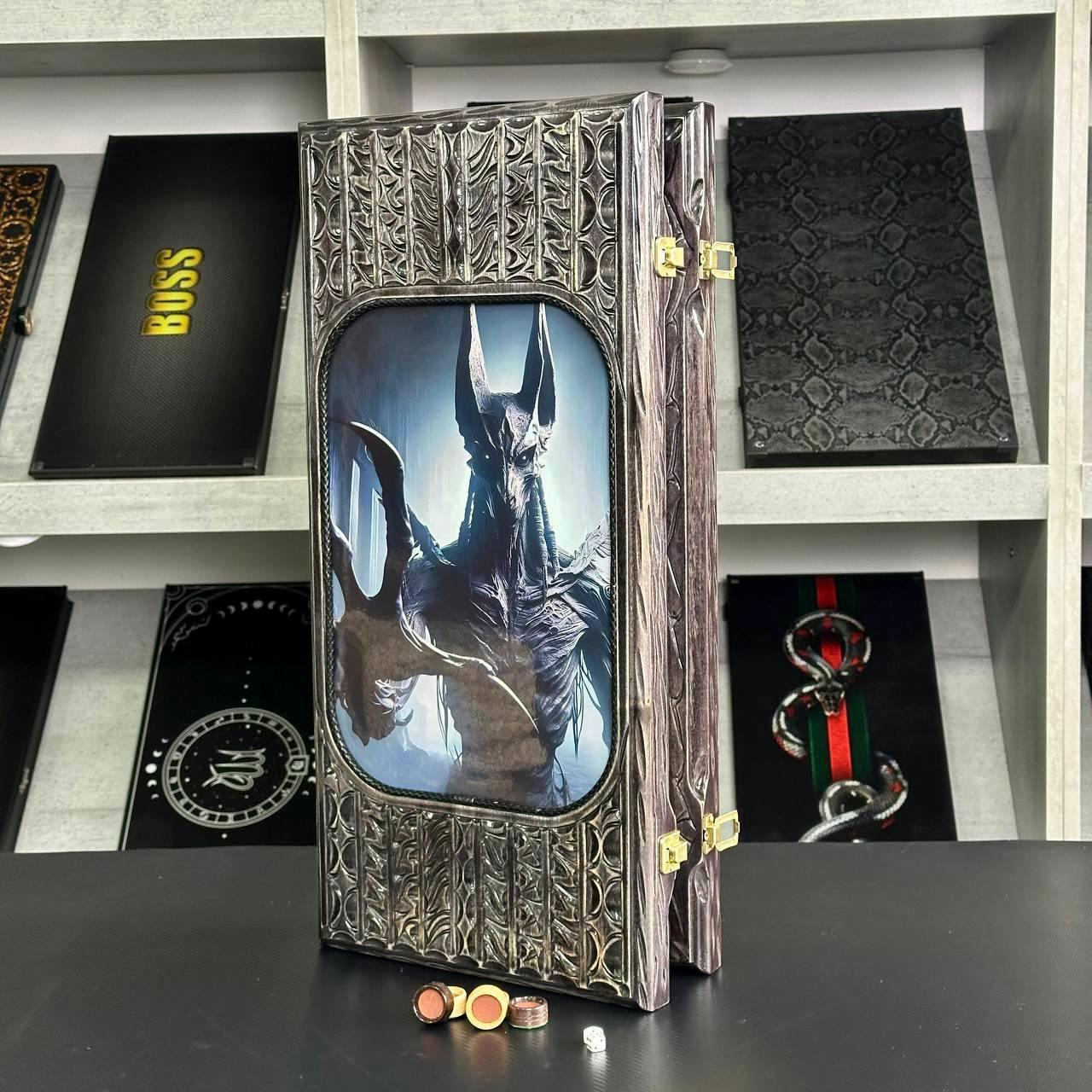 Нарди дерев'яні ручної роботи Містичний Лабіринт у поєднанні зі склом 58×28×10см, фото 1