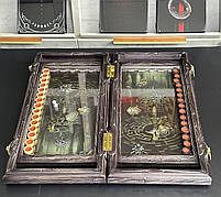 Нарди дерев'яні ручної роботи Містичний Лабіринт у поєднанні зі склом 58×28×10см, фото 5