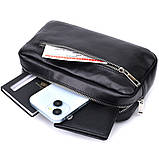 Прямокутна сумка-бананка для чоловіків із натуральної глянсової шкіри Shvigel 22825 Чорна, фото 8