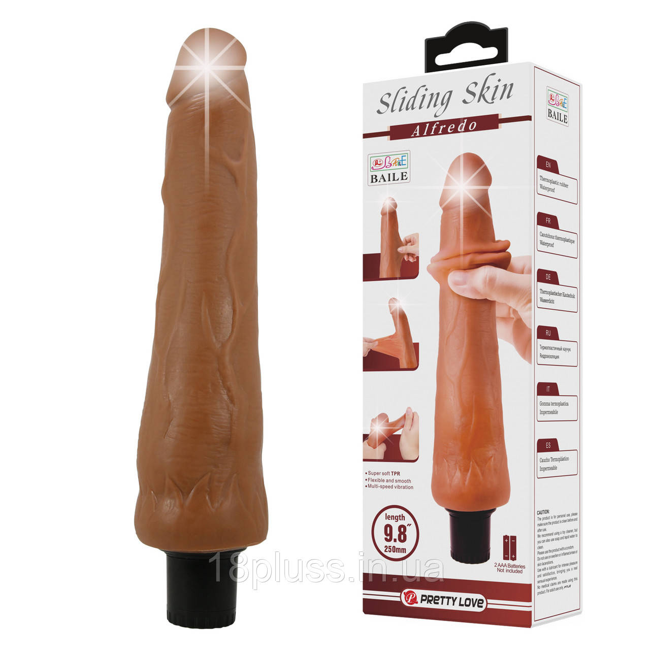 Реалістичний вібратор з рухомою шкірою Pretty Love Sliding Skin Alfredo 9.8" Latin, фото 1