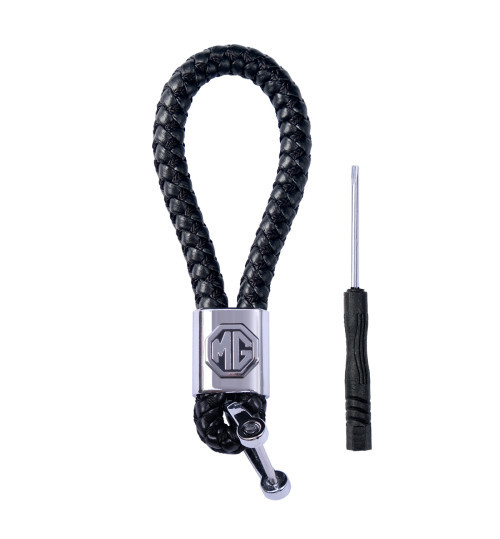 Брелок автомобільний для ключів MG плетений джгут єкошкіра чорний + викрутка