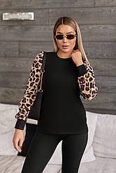 Стильна жіноча кофтинка з леопардовими рукавами "Alberta" | Норма і батал