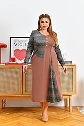 Весняна трикотажна сукня з довгим рукавом колір мокко