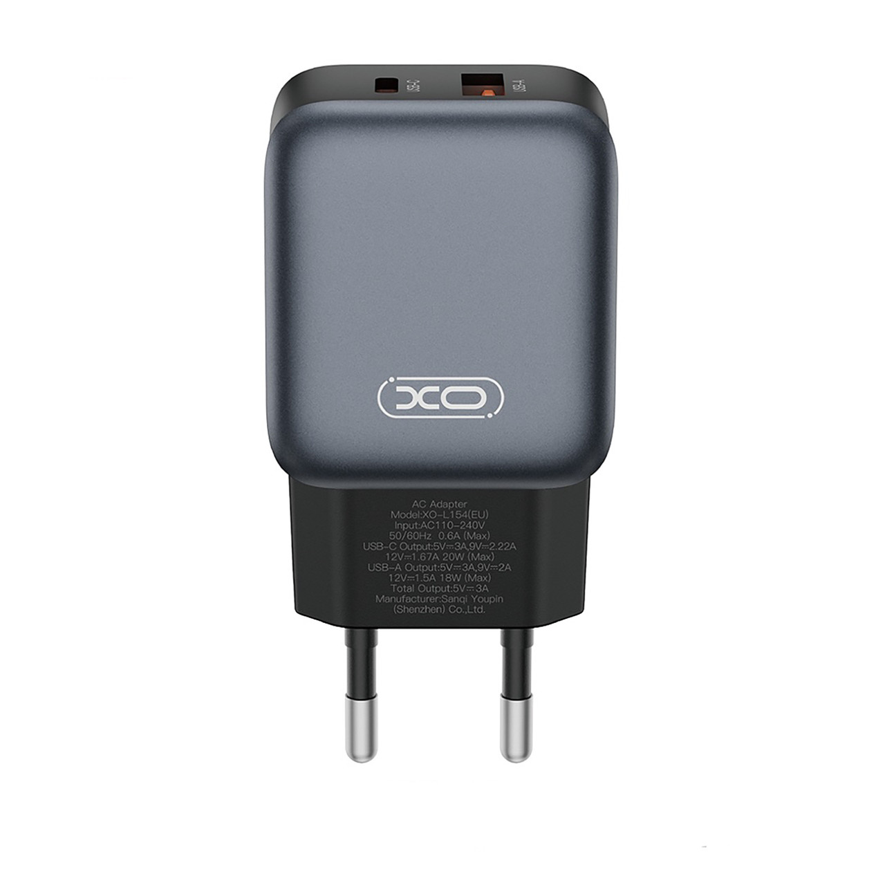 Мережевий зарядний пристрій XO L154 PD20W, QC18W USB-A,USB-C Black (L154.black)
