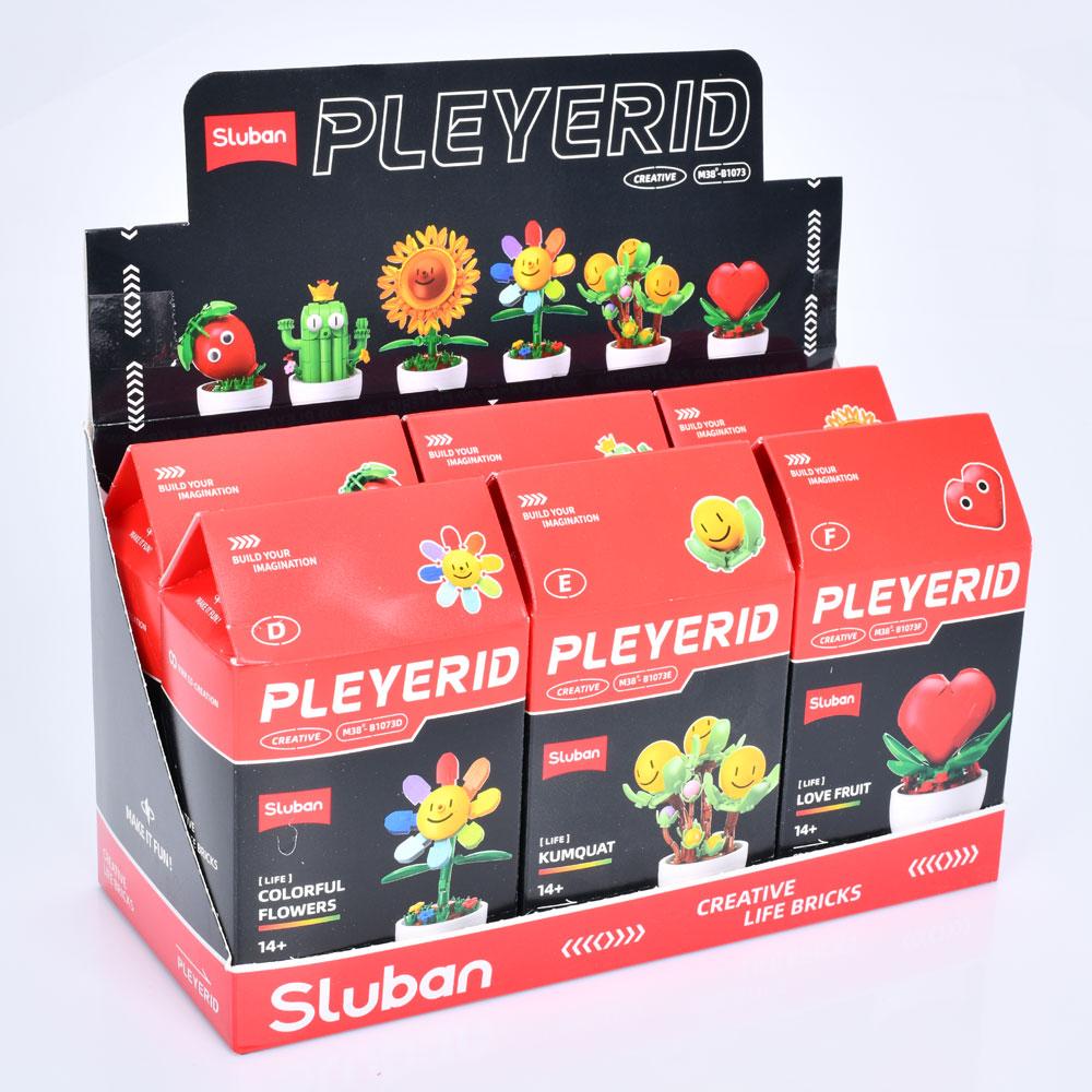 Конструктор SLUBAN M38-B1073, рослина/фігурка у горщику, 6 видів, 6 шт. в дисплеї, кор. (28x16x13 см), фото 1