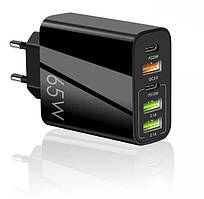 Мережевий зарядний 65W QC3.0/PD3.0 3xUSB 2xType-C пристрій  швидка зарядка смартфона F002