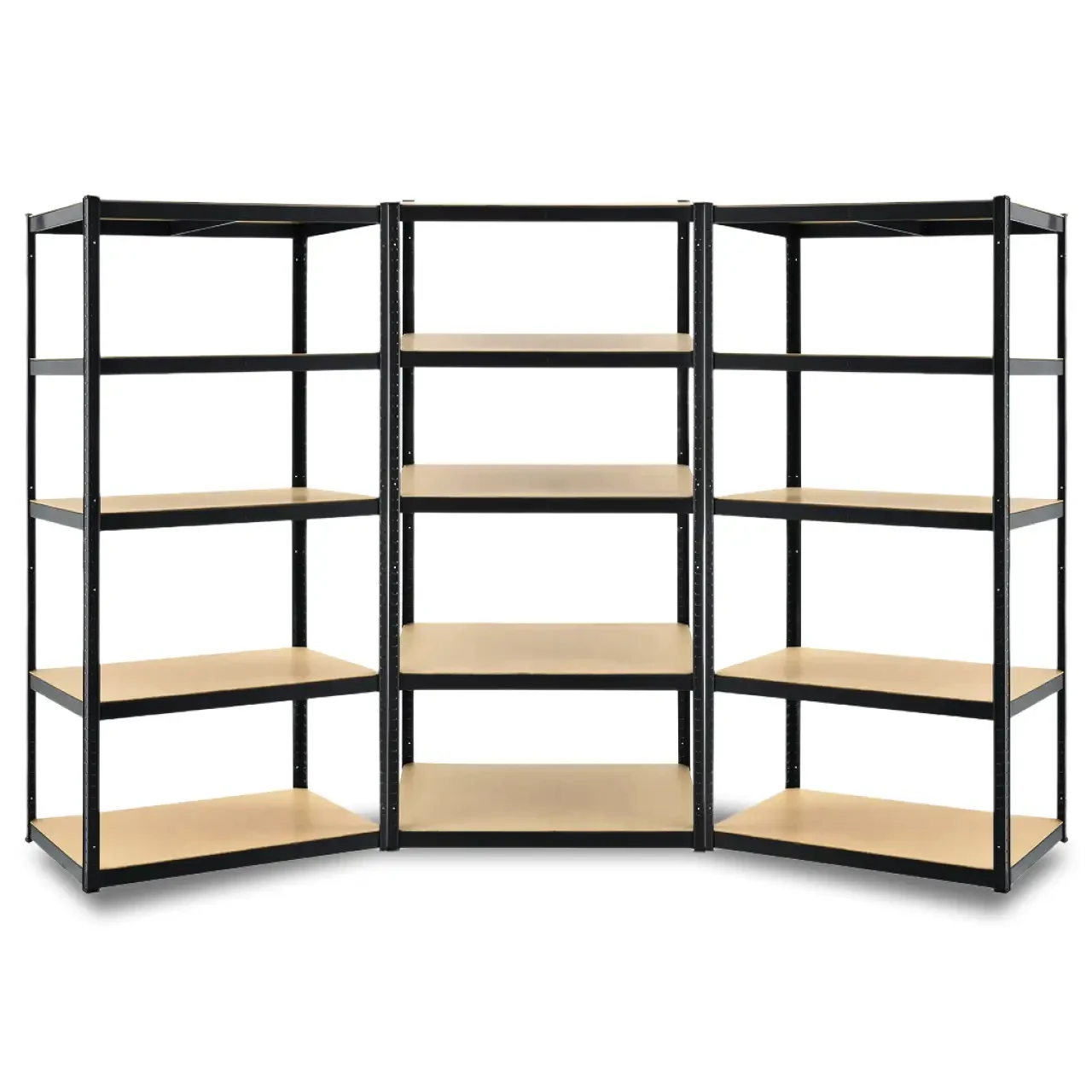 Стелаж | 180х270х40 см | чорний | 3 секції 15 полиць ДСП | металевий | витримує 175 кг на полицю | універсальний