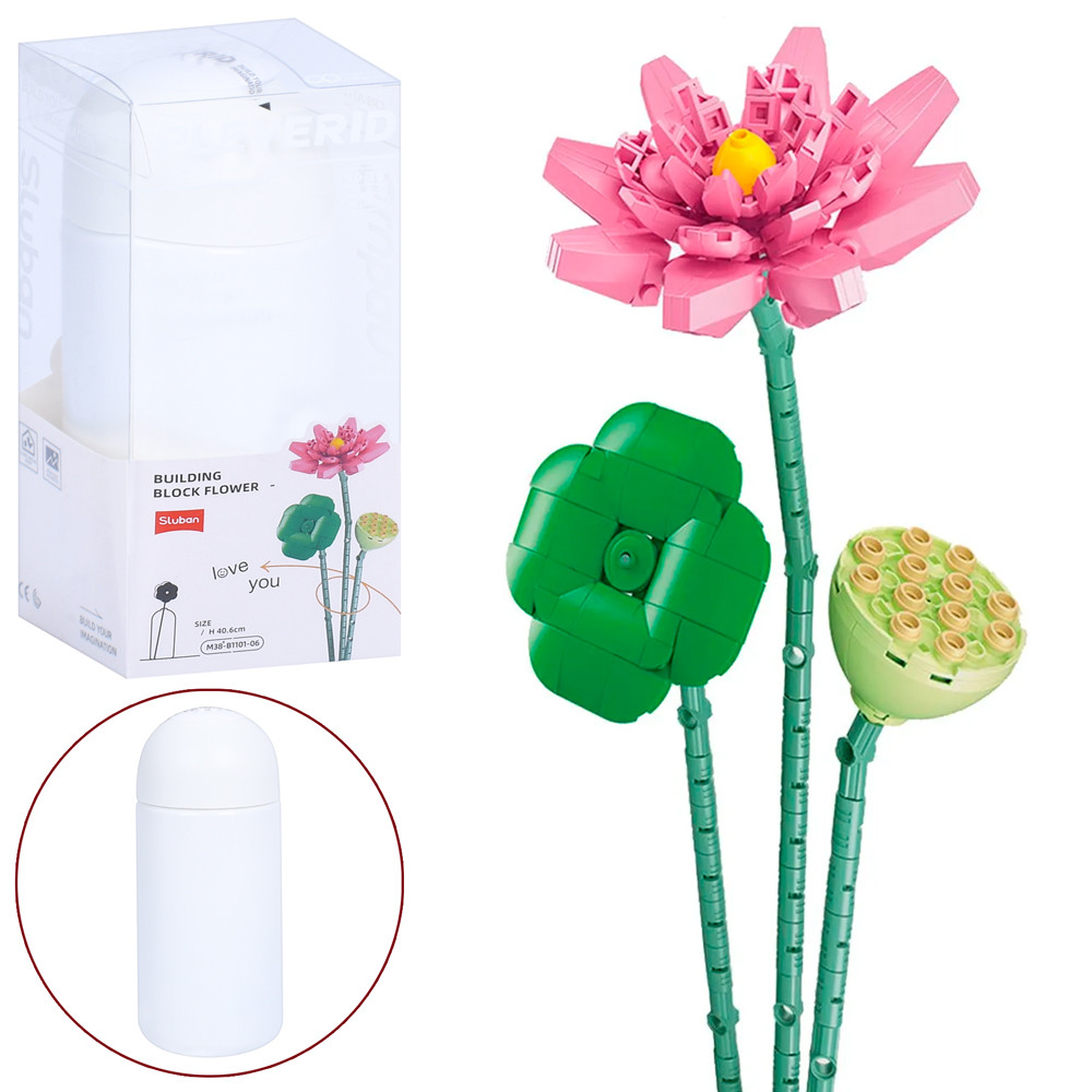 Конструктор SLUBAN "Квіти": Лотос у колбі, 9,5x22x9,5 см, для любителів квітів та творчості (M38-B1101-06), фото 1