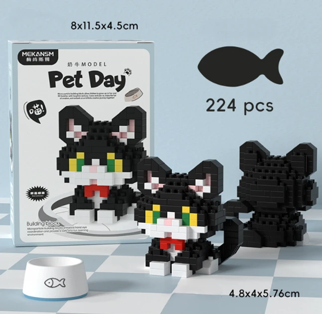 Конструктор 3D фігурка Котик "Бегемот" чорний кіт міні блоки Pet Day 224 деталей, фото 1