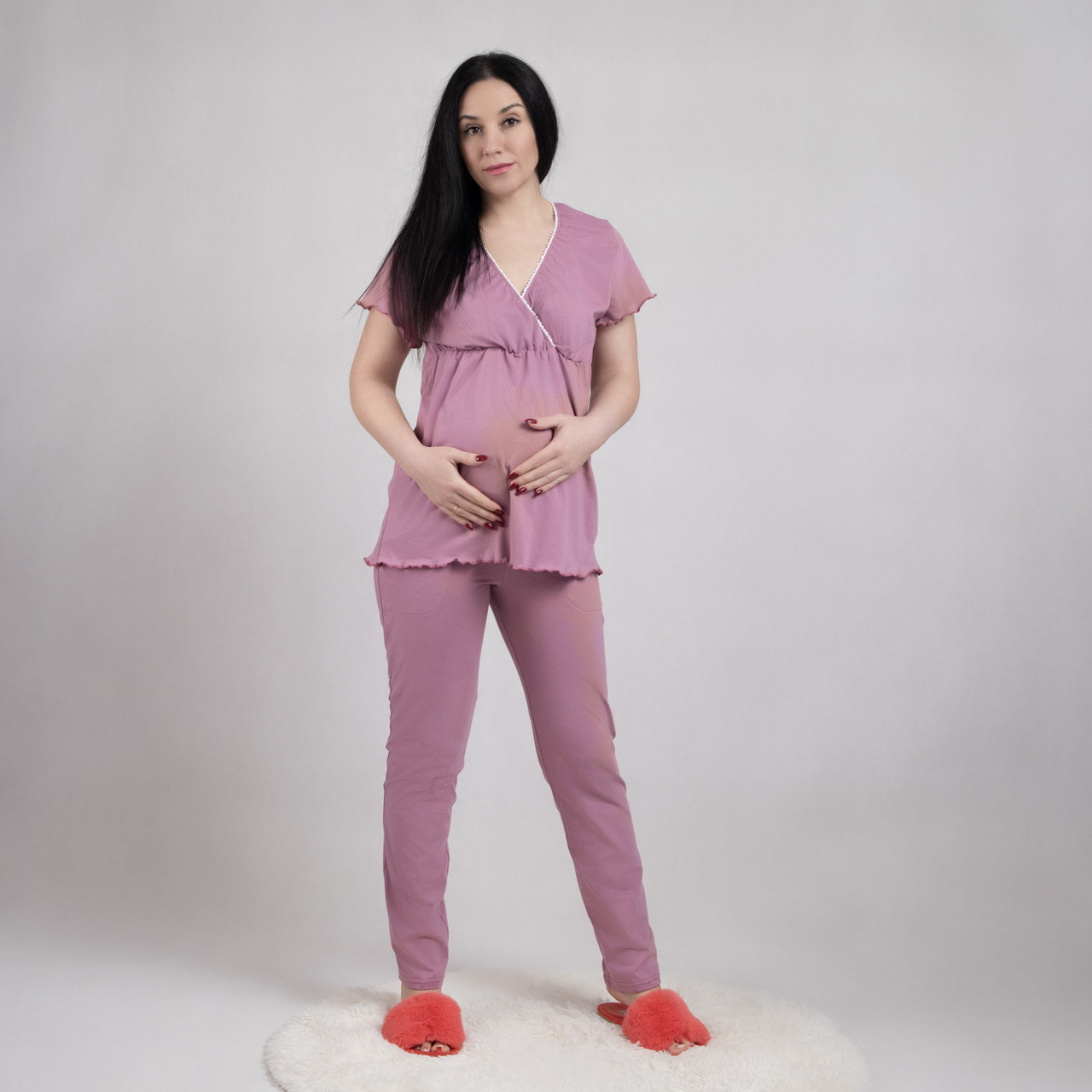 Стильний літній комплект для вагітних і мам, що годують, футболка + штани, 100% бавовна рожева 44-58р