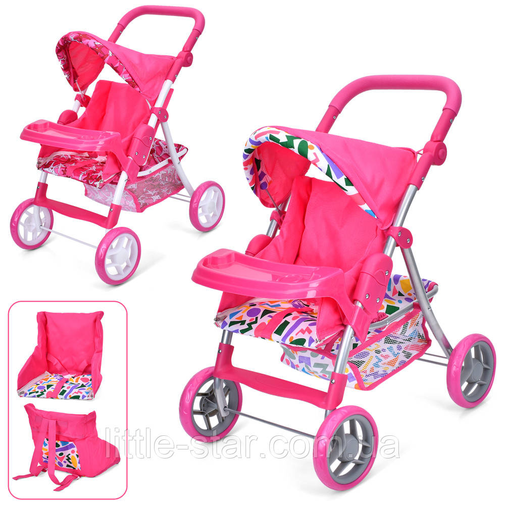 Коляска прогулянкова для ляльки 9337, метал, корзина, бампер-столик, висота до ручки - 74 см
