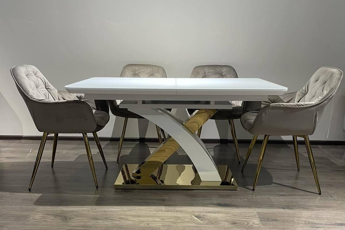 Стіл обідній розкладний GRANADA-S 140 см TES Mobili, колір білий + золотистий