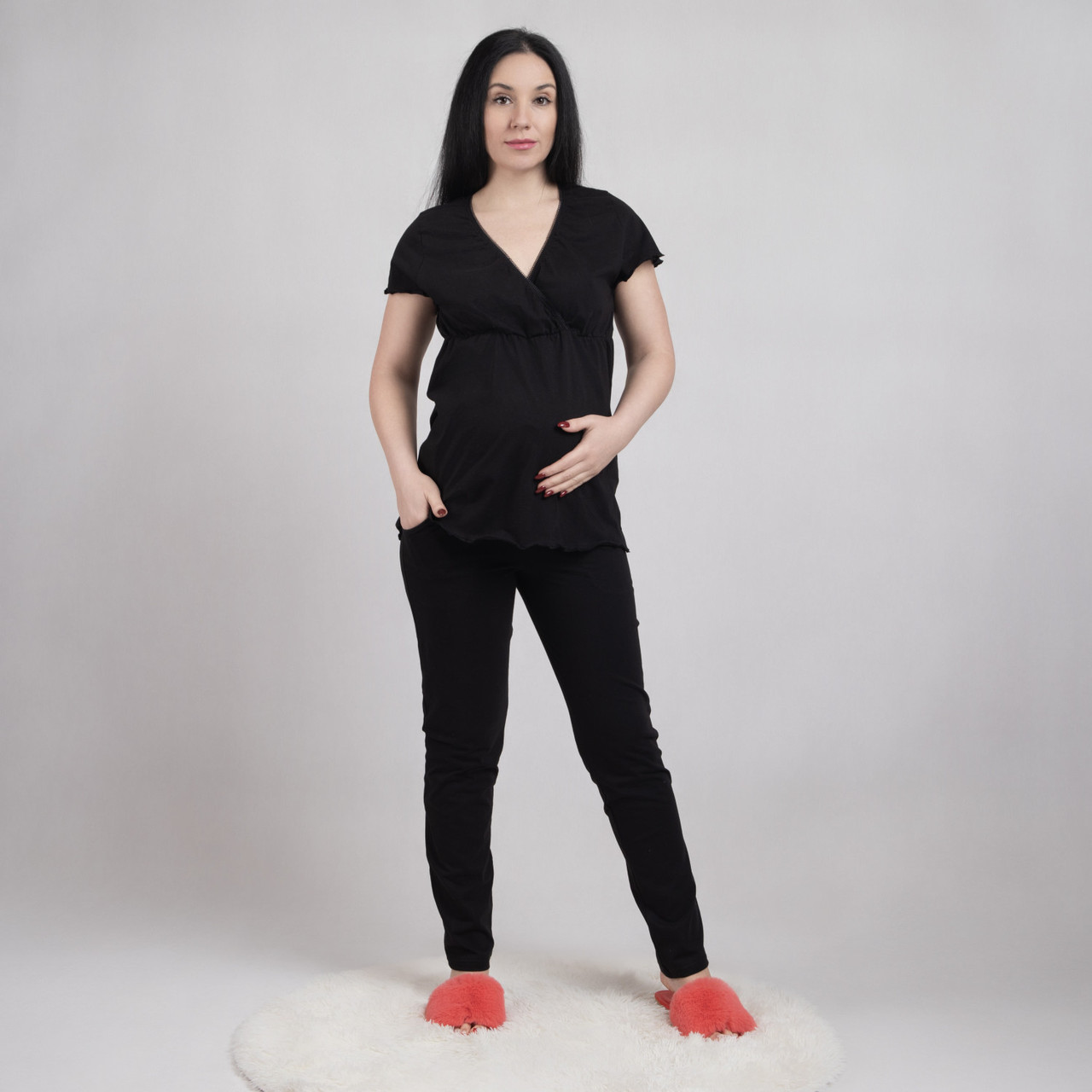 Комплект для вагітних і мам, що годують, футболка + штани бавовна чорна 44-58р