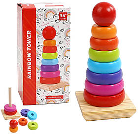 Піраміда дерев'яна, сортер, 7 кілець, екоіграшка, 9*9*19см (C68838)