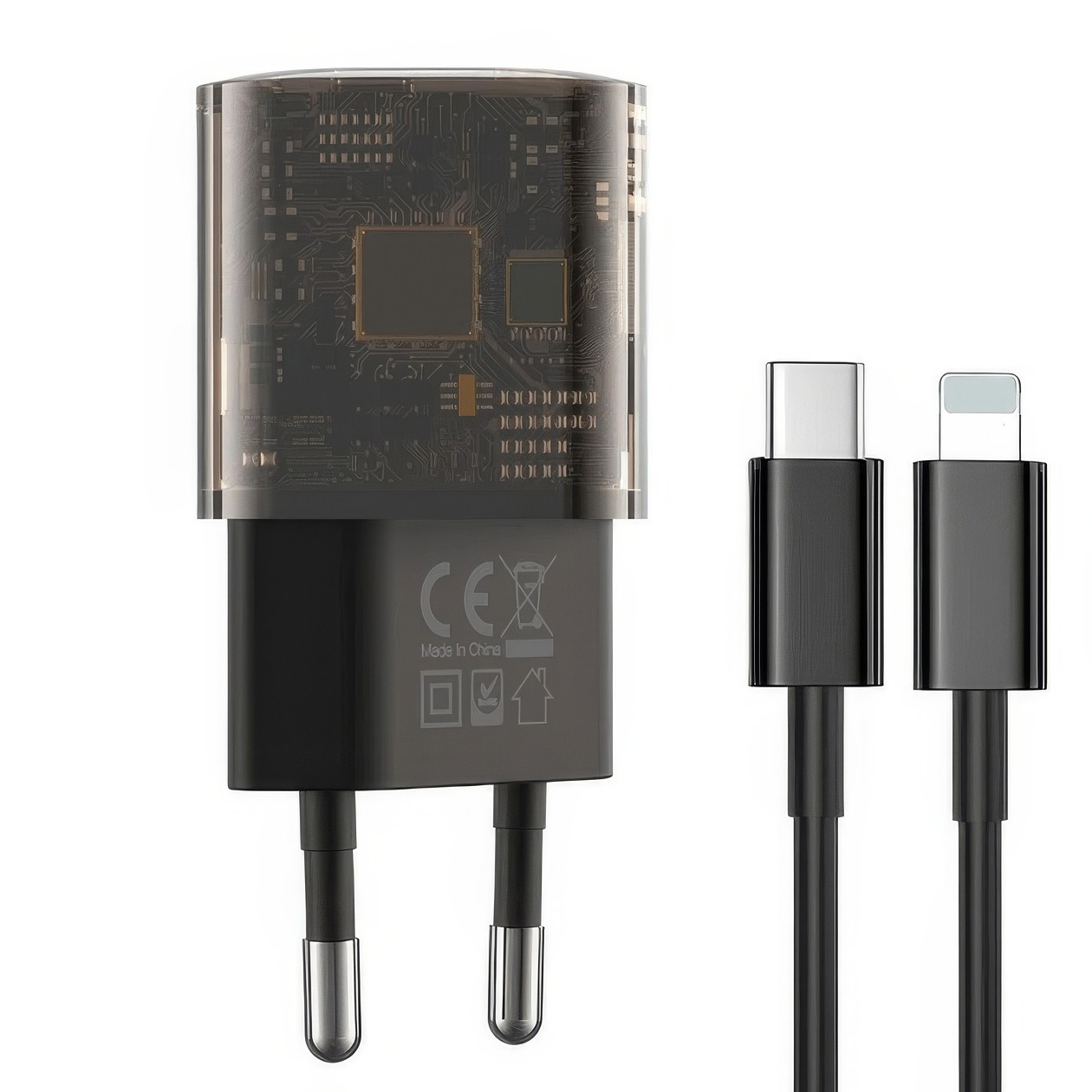 Зарядка для телефону XO CE05 PD30W+QC3.0 з кабелем Type-C to Lightning, блок швидкої зарядки - адаптер
