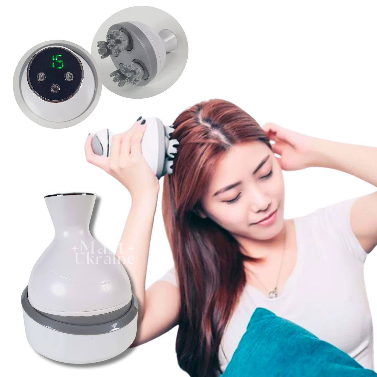 Акумуляторний масажер для голови та тіла Massager, портативний ручний масажер з насадками MDCD-11-White/Grey
