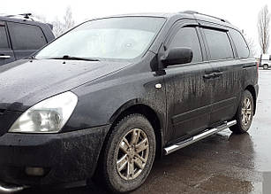Пороги труби d60 з накладками кінцевик круглий\скош 2 шт нерж Kia Carnival 2006-
