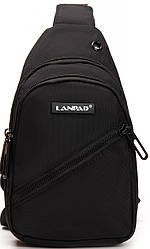 Сумка слінг чоловіча чорна через плече тканинна бананка крос боді crossbody два відділи і кишені Lanpad 82085